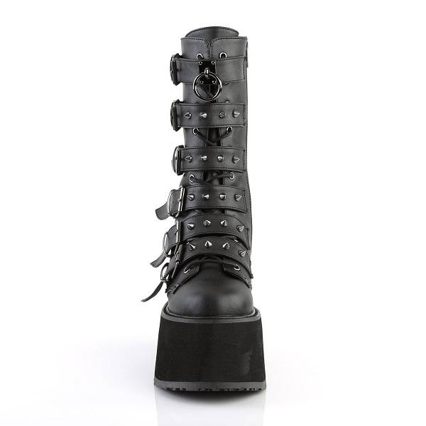 Demonia Women's Damned-225 Platform Mid Calf Boots - Black Vegan Leather D0871-62US Clearance